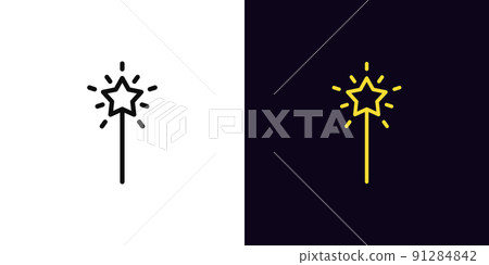 Outline magic wand icon, with editable stroke. Magical stick with star and rays, fairy wand pictogram. Wizard stick Outline magic wand icon, with editable stroke. Magical stick with star and rays, fairy wand pictogram. Wizard stick 91284842
