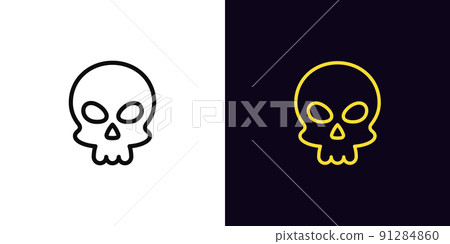 Outline skull emoji icon, with editable stroke. Skull emoticon silhouette, skeleton head pictogram. Skull face 91284860