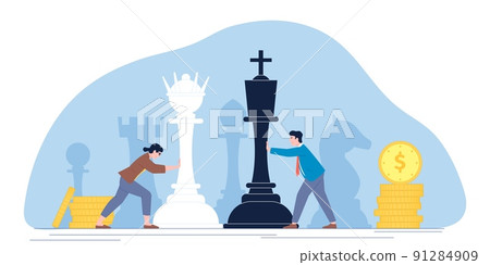 Logic business competition. Teamwork metaphor, chess game between people. Male and female confrontation, political challenges or tactic war recent vector concept Logic business competition. Teamwork metaphor, chess game between people. Male and female confrontation, political challenges or tactic war recent vector concept 91284909