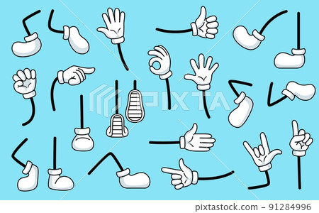Comic legs and arms. Hand for cartoon characters, body parts expressions. Feet and hands gestures variations, garish vintage vector elements Comic legs and arms. Hand for cartoon characters, body parts expressions. Feet and hands gestures variations, garish vintage vector elements 91284996