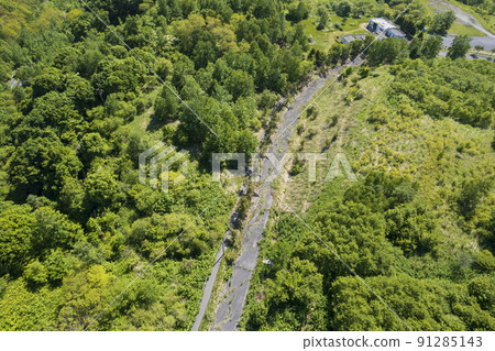 洞爺西山腳火山口鳥瞰圖(被毀舊城區道路和舊洞爺湖幼兒園) 洞爺西山腳火山口鳥瞰圖(被毀舊城區道路和舊洞爺湖幼兒園) 91285143
