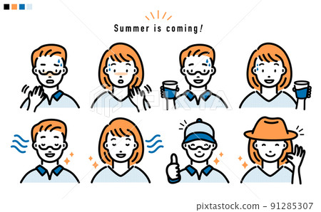 Summer-themed male and female upper body... - Stock Illustration ...