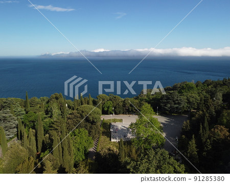 Aerial View of Livadia Palace - located on the shores of the Black Sea in the village of Livadia in the Yalta region of Crimea. Livadia Palace was a summer retreat of the last Russian tsar Nicholas II Aerial View of Livadia Palace - located on the shores of the Black Sea in the village of Livadia in the Yalta region of Crimea. Livadia Palace was a summer retreat of the last Russian tsar Nicholas II 91285380