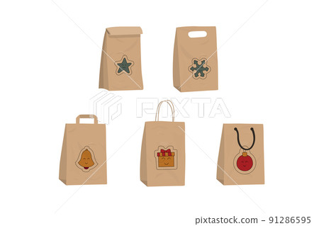 Paper Christmas craft packages set. Vector illustration image. Paper Christmas craft packages set. Vector illustration image. 91286595