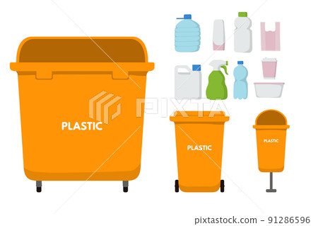 Orange garbage bin for plastic. 91286596