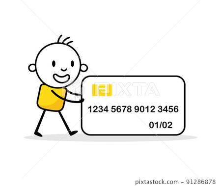 Man pushing a big credit card. Financial and banking concept. Vector stock illustration 91286878
