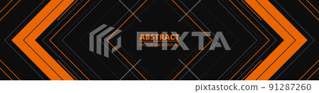 Black abstract wide horizontal banner with orange and gray lines, arrows and angles. Black abstract wide horizontal banner with orange and gray lines, arrows and angles. 91287260