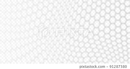 Overlay shadow of hexagonal rabitz net. Fence reflection on transparent background. Blurred silhouette of grid. Vector illustration. EPS10 91287380