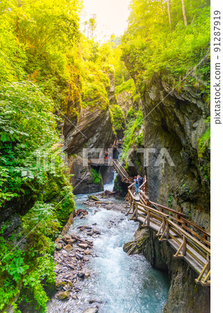 Sigmund Thun Gorge. Cascade valley of wild Kapruner Ache near Kaprun, Austria 91287919