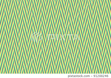 Yellow-green, turquoise and pink pointed herringbone-style zigzag pattern 91288246