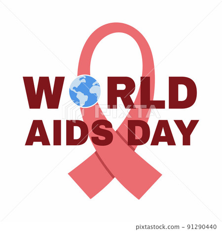 A poster with the words world AIDS day and a red ribbon. Red ribbon for the day of the donor and the globe. Vector illustration for a poster against HIV. A poster with the words world AIDS day and a red ribbon. Red ribbon for the day of the donor and the globe. Vector illustration for a poster against HIV. 91290440
