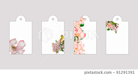 Set of tags with blooming flowers watercolor illustration isolated. Set of tags with blooming flowers watercolor illustration isolated. 91291391