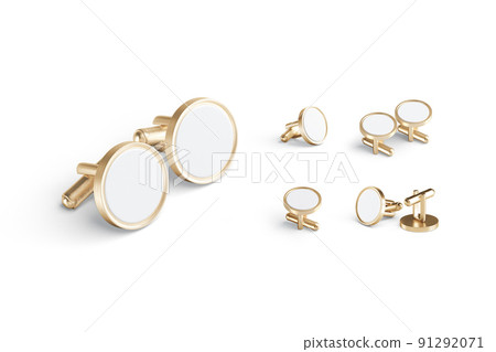 Blank round gold cufflinks toggle mockup pair, different views Blank round gold cufflinks toggle mockup pair, different views 91292071