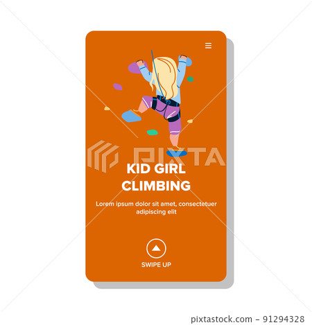 Kid Girl Climbing Exercise On Rock Wall Vector Kid Girl Climbing Exercise On Rock Wall Vector 91294328