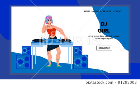 Dj Girl Mixing Music On Disco Turntable Vector Dj Girl Mixing Music On Disco Turntable Vector 91295008