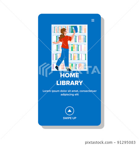 On Home Library Shelf Girl Choose Book Vector 91295083