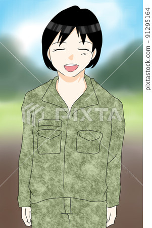 一名身穿迷彩服的年輕女子的插圖 一名身穿迷彩服的年輕女子的插圖 91295164