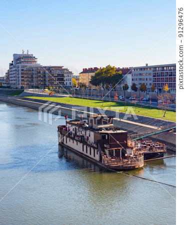 Gyor Danube ship cityscape Hungary 91296476
