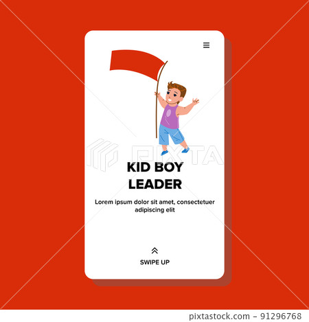 Kid Boy Leader With Flag In Kindergarten Vector 91296768