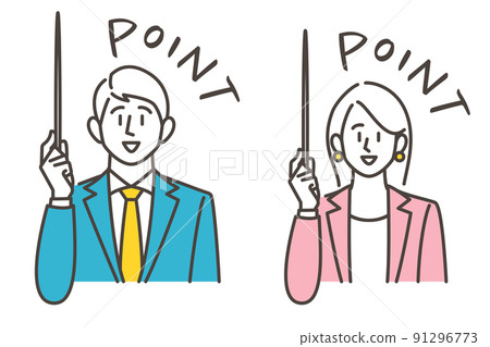 Male and female teacher set that teaches important points using a pointer [Vector illustration material] 91296773