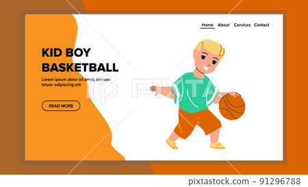 Kid Boy Playing Basketball Sportive Game Vector 91296788