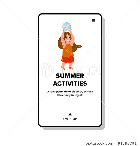 Girl Kid Summer Activities On Playground Vector 91296791