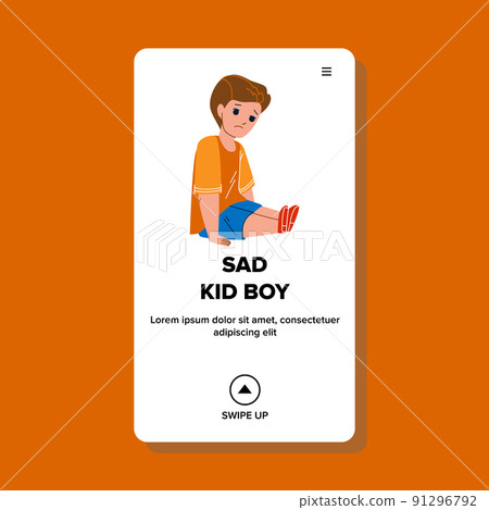Sad Kid Boy Sitting On Floor And Crying Vector 91296792