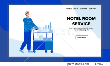 Hotel Room Service Man Carry Food And Drink Vector Hotel Room Service Man Carry Food And Drink Vector 91296795