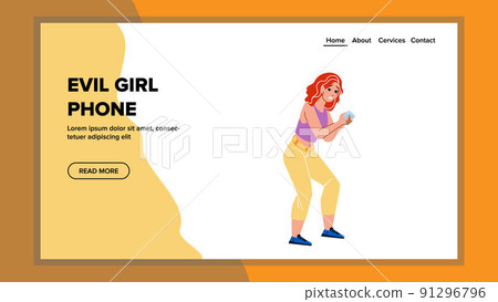 Evil Girl Shouting At Mobile Phone Device Vector Evil Girl Shouting At Mobile Phone Device Vector 91296796