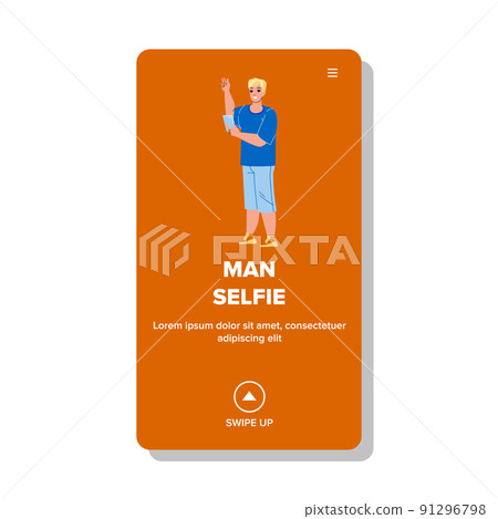 Man Make Selfie On Mobile Phone Camera Vector Man Make Selfie On Mobile Phone Camera Vector 91296798