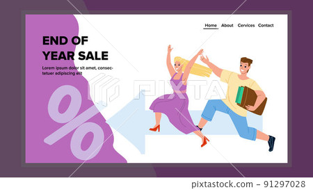 People Running On End Of Year Sale Shop Vector 91297028