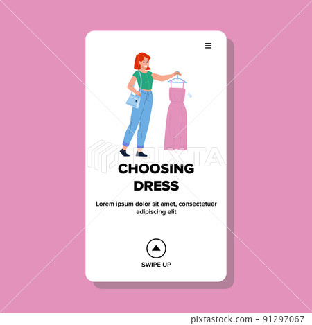 Woman Choosing Dress In Fashion Luxury Shop Vector 91297067