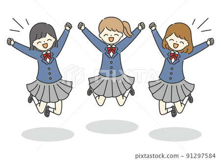 三個好朋友女學生笑著跳 91297584