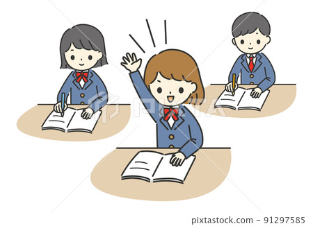 Female student raising her hand_Class scene Female student raising her hand_Class scene 91297585