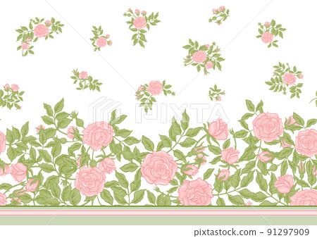 Roses flowers on branches. Millefleurs trendy floral design Roses flowers on branches. Millefleurs trendy floral design 91297909