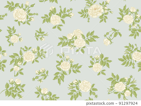 Roses flowers on branches. Millefleurs trendy floral design 91297924