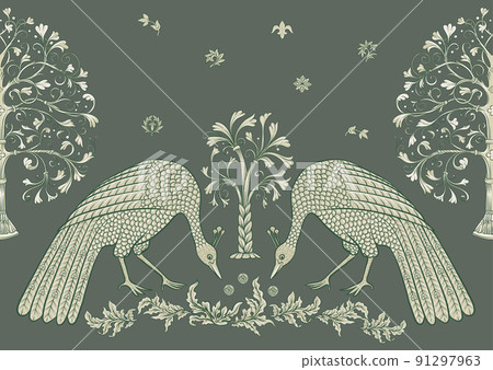 Byzantine traditional historical motifs of animals, birds, Byzantine traditional historical motifs of animals, birds, 91297963