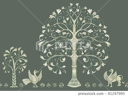 Byzantine traditional historical motifs of animals, birds, Byzantine traditional historical motifs of animals, birds, 91297995