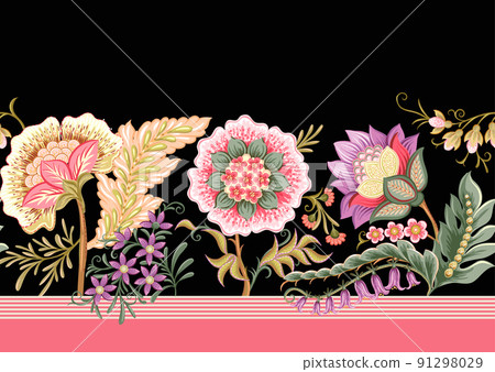 Fantasy flowers in retro, vintage, jacobean embroidery style. Fantasy flowers in retro, vintage, jacobean embroidery style. 91298029