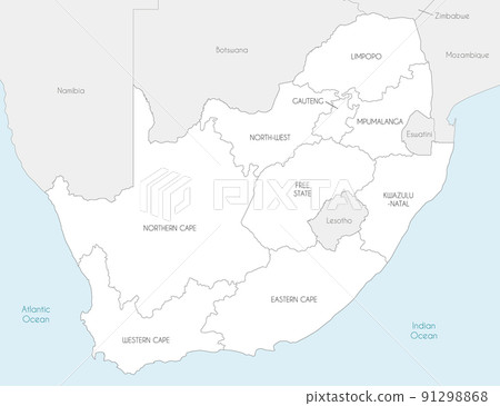 Vector map of South Africa with provinces and administrative divisions, and neighbouring countries. Editable and clearly labeled layers. Vector map of South Africa with provinces and administrative divisions, and neighbouring countries. Editable and clearly labeled layers. 91298868