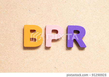 Color alphabet letter in word BPR (Abbreviation of Business Process Reengineering or Batch processing record) on wood background Color alphabet letter in word BPR (Abbreviation of Business Process Reengineering or Batch processing record) on wood background 91298928