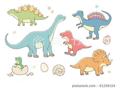 Plush-style cute dinosaur illustration assortment set 91299104