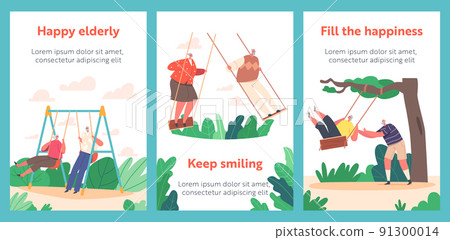 Funny Senior Characters Swing Cartoon Banners, Old Man and Woman Having Outdoors Fun Swinging on Seesaw Funny Senior Characters Swing Cartoon Banners, Old Man and Woman Having Outdoors Fun Swinging on Seesaw 91300014