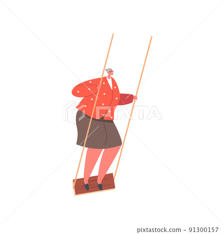 Old Woman Swing, Elderly Female Character Having Fun on Flip-Flap. Grandmother Summer Outdoor Activity, Fun, Carefree Old Woman Swing, Elderly Female Character Having Fun on Flip-Flap. Grandmother Summer Outdoor Activity, Fun, Carefree 91300157