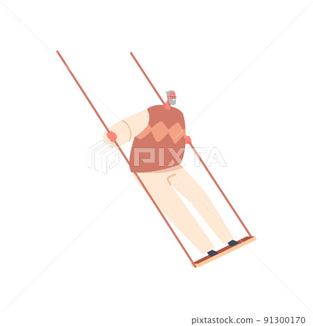 Carefree Pensioner Swing Isolated on White Background. Old Man Summer Outdoor Activity, Fun. Elderly Male Character Carefree Pensioner Swing Isolated on White Background. Old Man Summer Outdoor Activity, Fun. Elderly Male Character 91300170