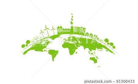 Ecology concept with green city on earth, World environment and sustainable development concept 91300433