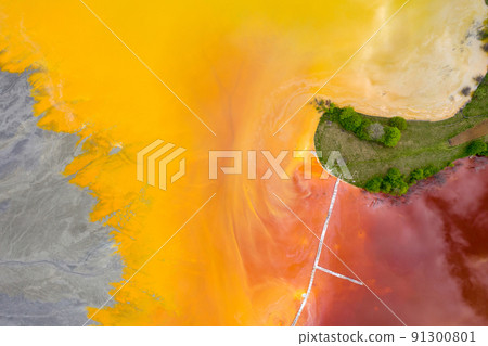 Aerial view of acid colorful mine waste waters 91300801