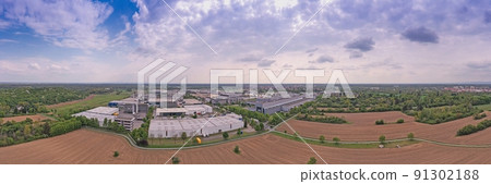 Drone panorama over industrial area of small German town Moerfelden-Walldorf Drone panorama over industrial area of small German town Moerfelden-Walldorf 91302188