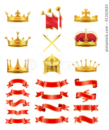 Set of Ribbons and Royal Headwears Colorful Card 91302683