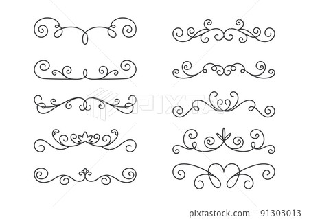 Vector Decorative Linear Borders Set. Vintage Frame Design Elements, Filigree, Decorative Borders, Page Decorations, Dividers Vector Decorative Linear Borders Set. Vintage Frame Design Elements, Filigree, Decorative Borders, Page Decorations, Dividers 91303013